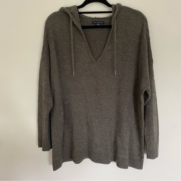 American Eagle Charcoal Gray Knit Sweater Hoodie - Picture 1 of 5